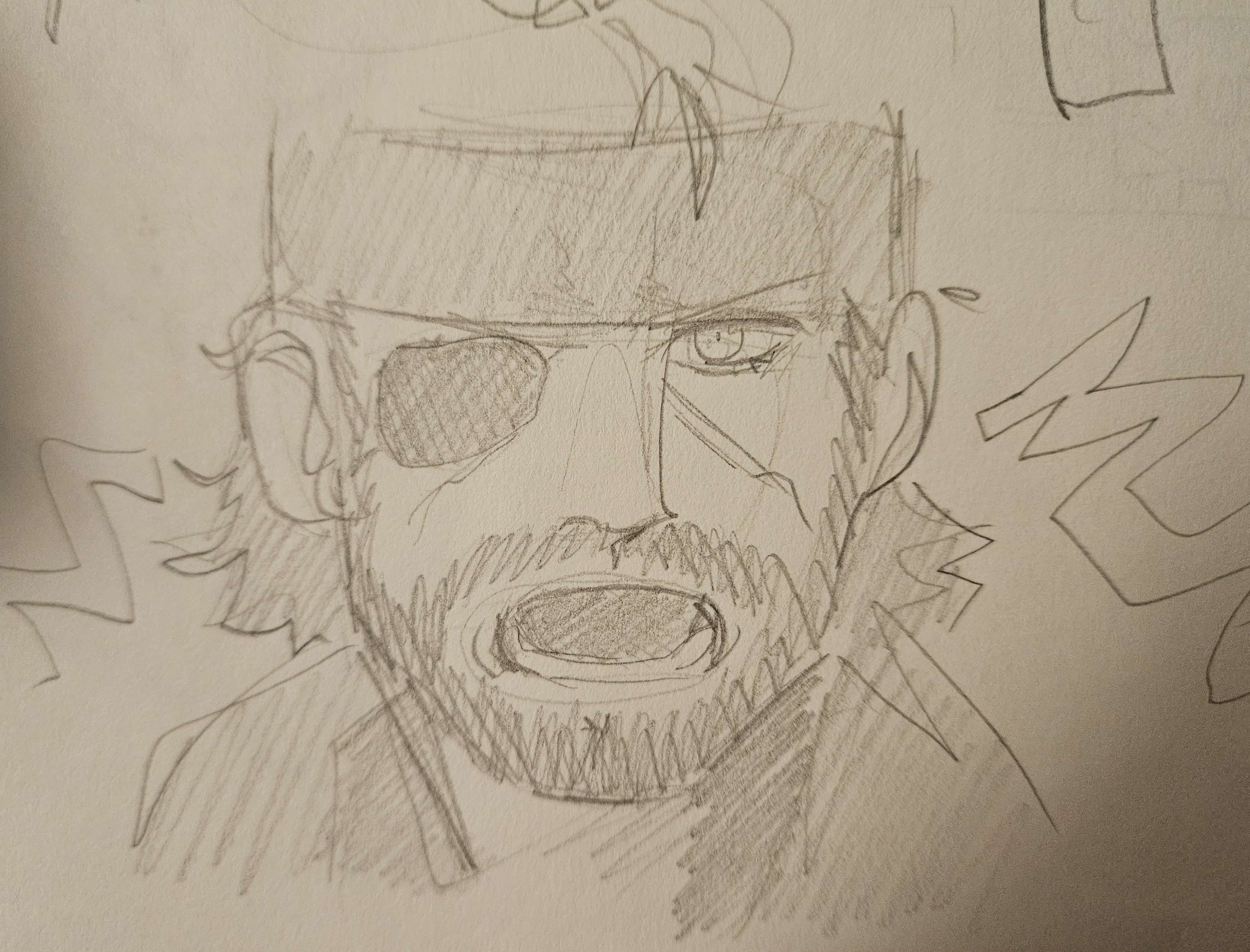 Sketchbook drawing of that one screenshot of Big Boss screaming from MGS3. You know the one'