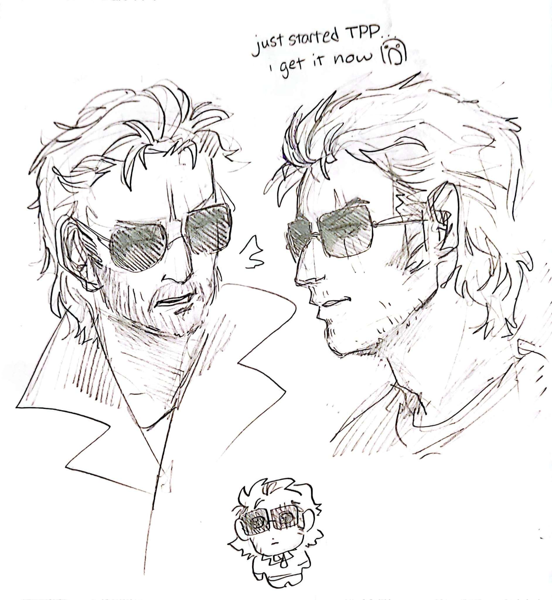 Two sketches of GZ and PW Kaz portraits, below is a tiny pathetic doodle of his PW design